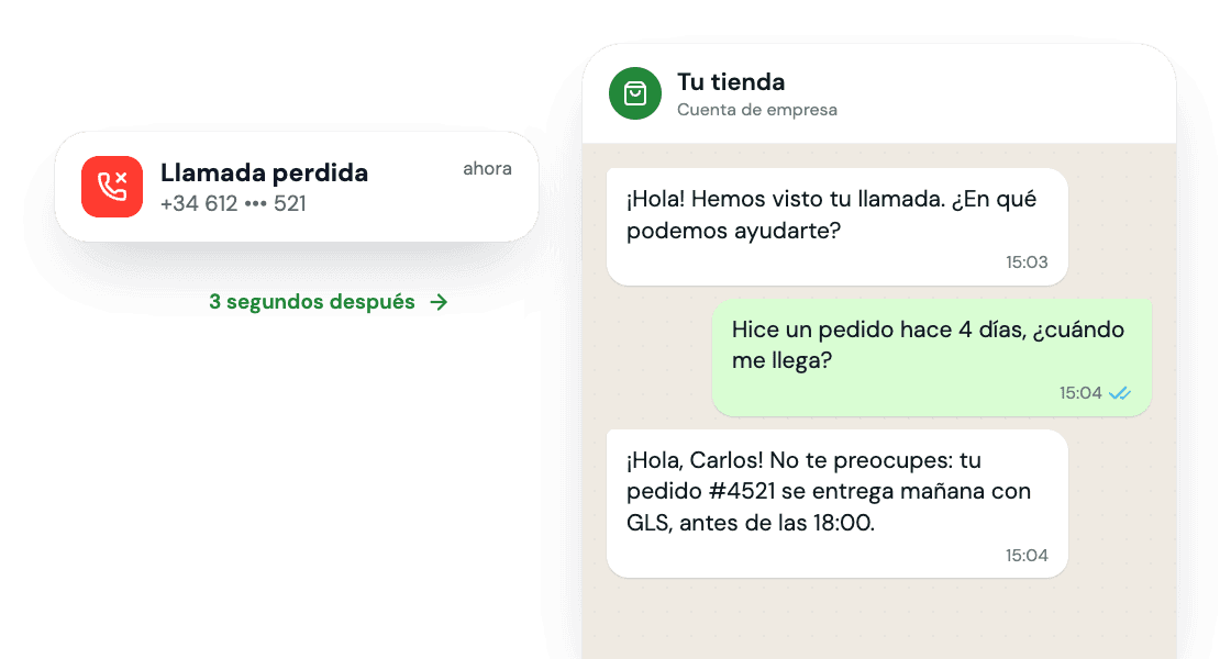 Llamada perdida seguida de un mensaje automático de WhatsApp