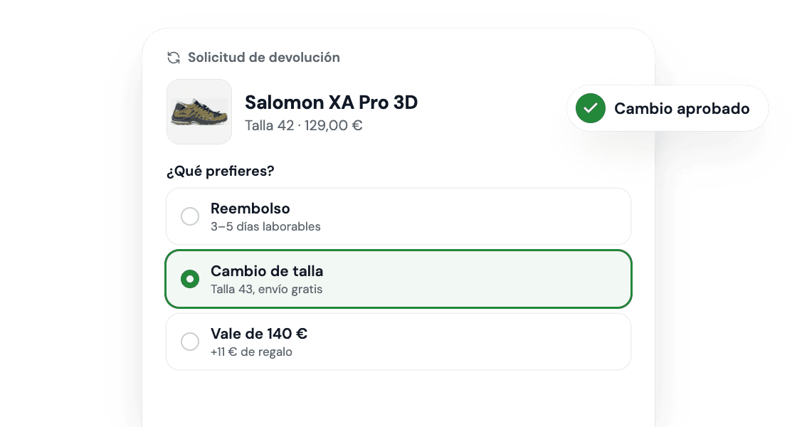 Solicitud de devolución con cambio de talla