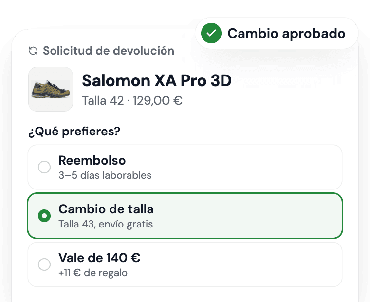Solicitud de devolución con cambio de talla
