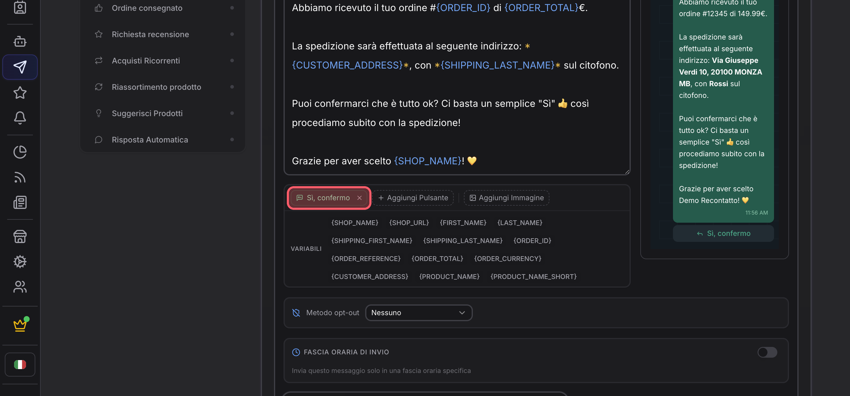 Editor: texto, variables, primer botón y vista previa