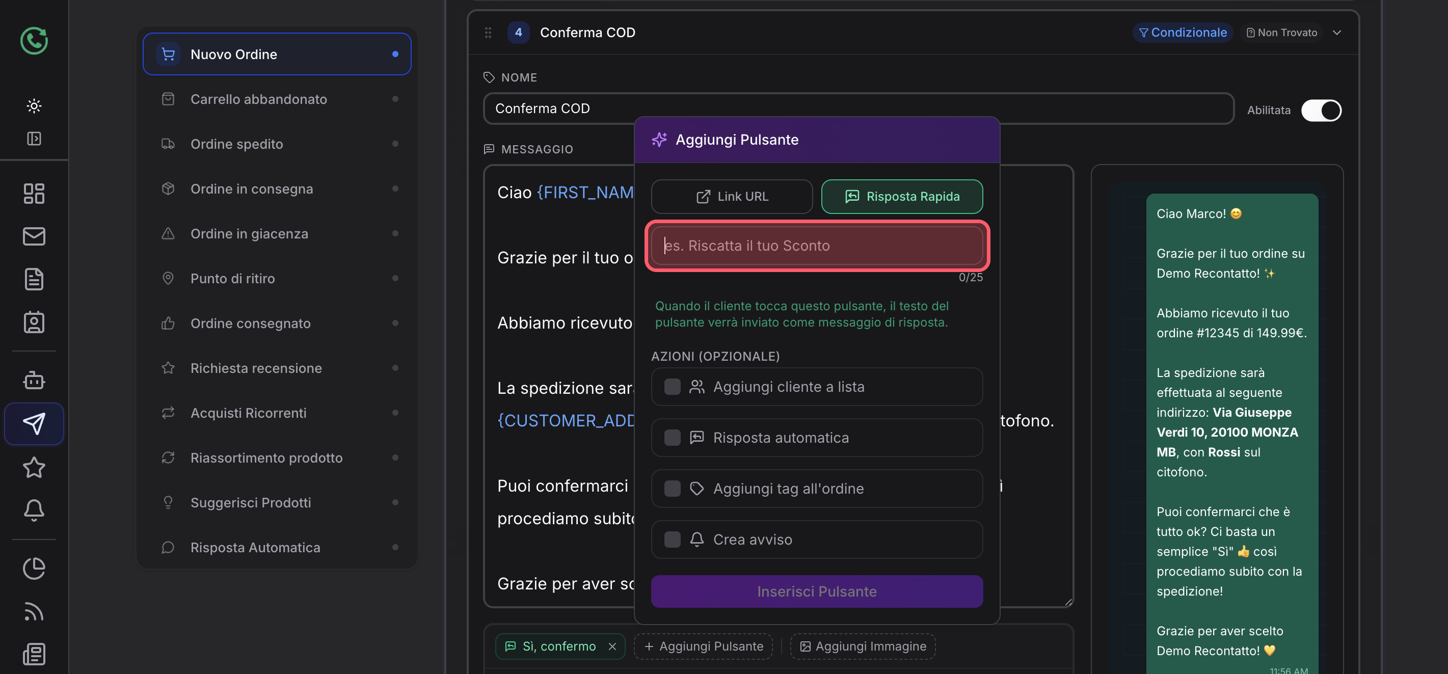 Nueva respuesta rápida: etiqueta y acciones