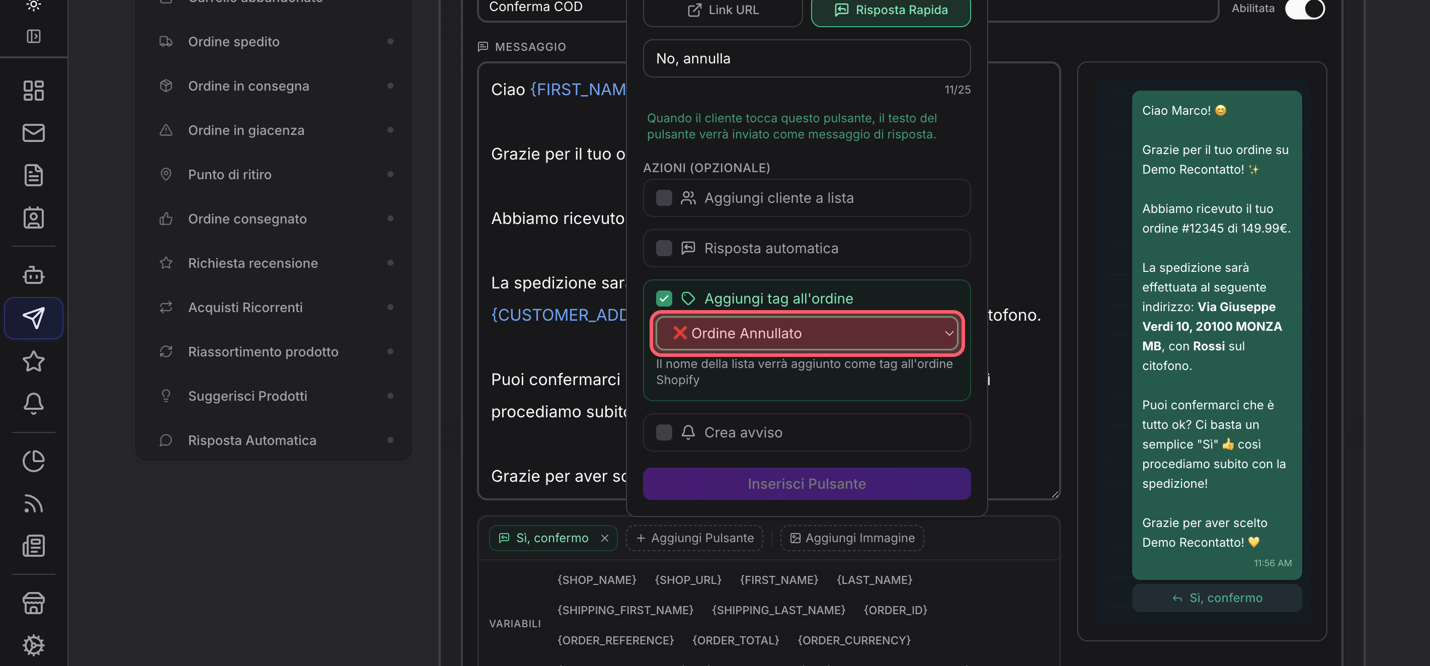 Etiqueta para el pedido cancelado (u otro seguimiento)