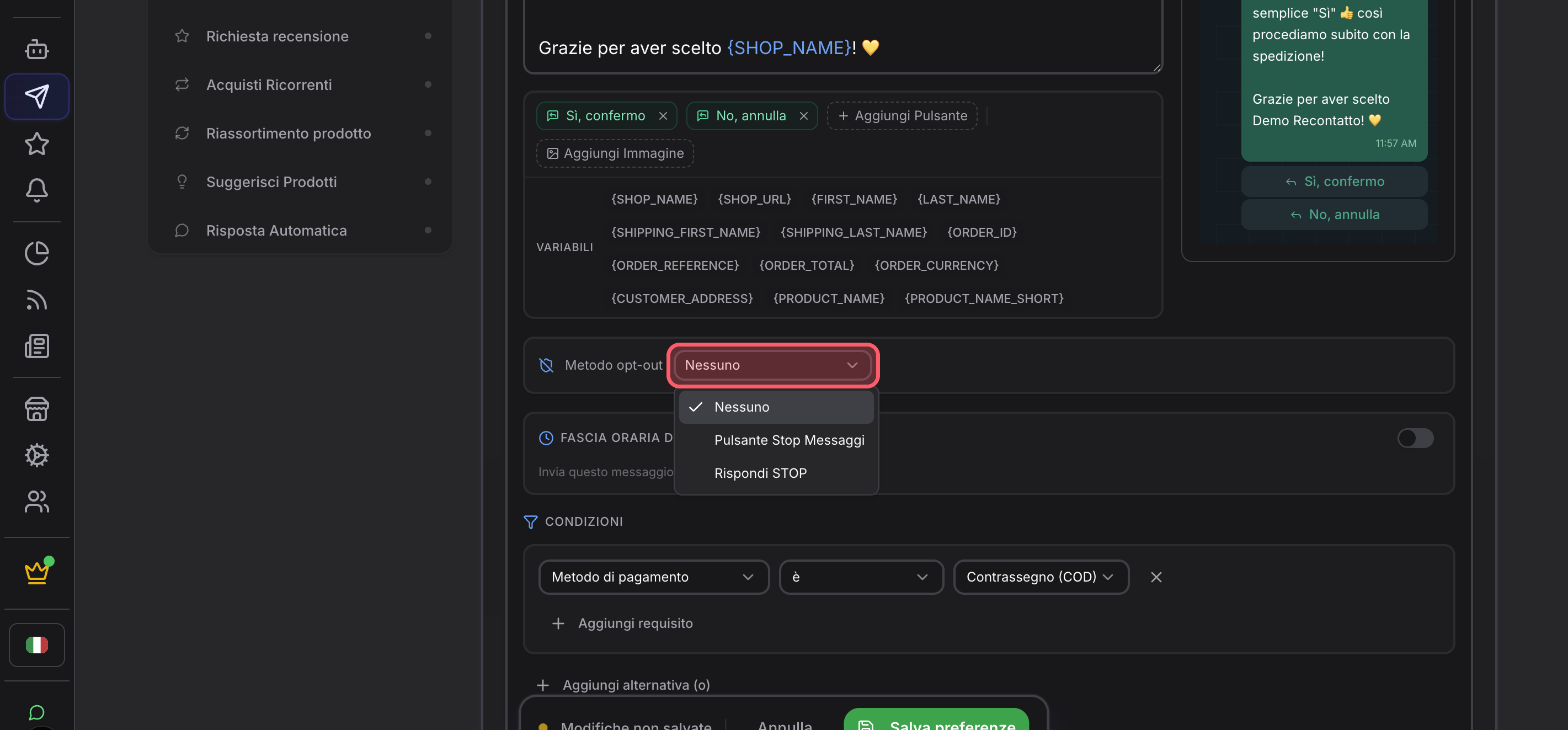Método opt-out: botón o STOP