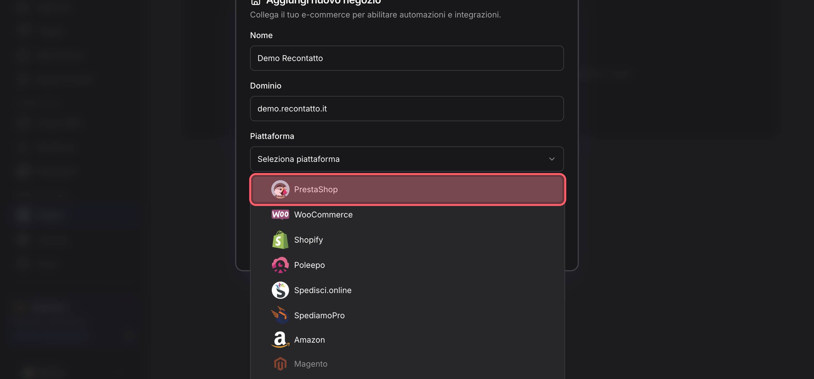 Selecciona PrestaShop