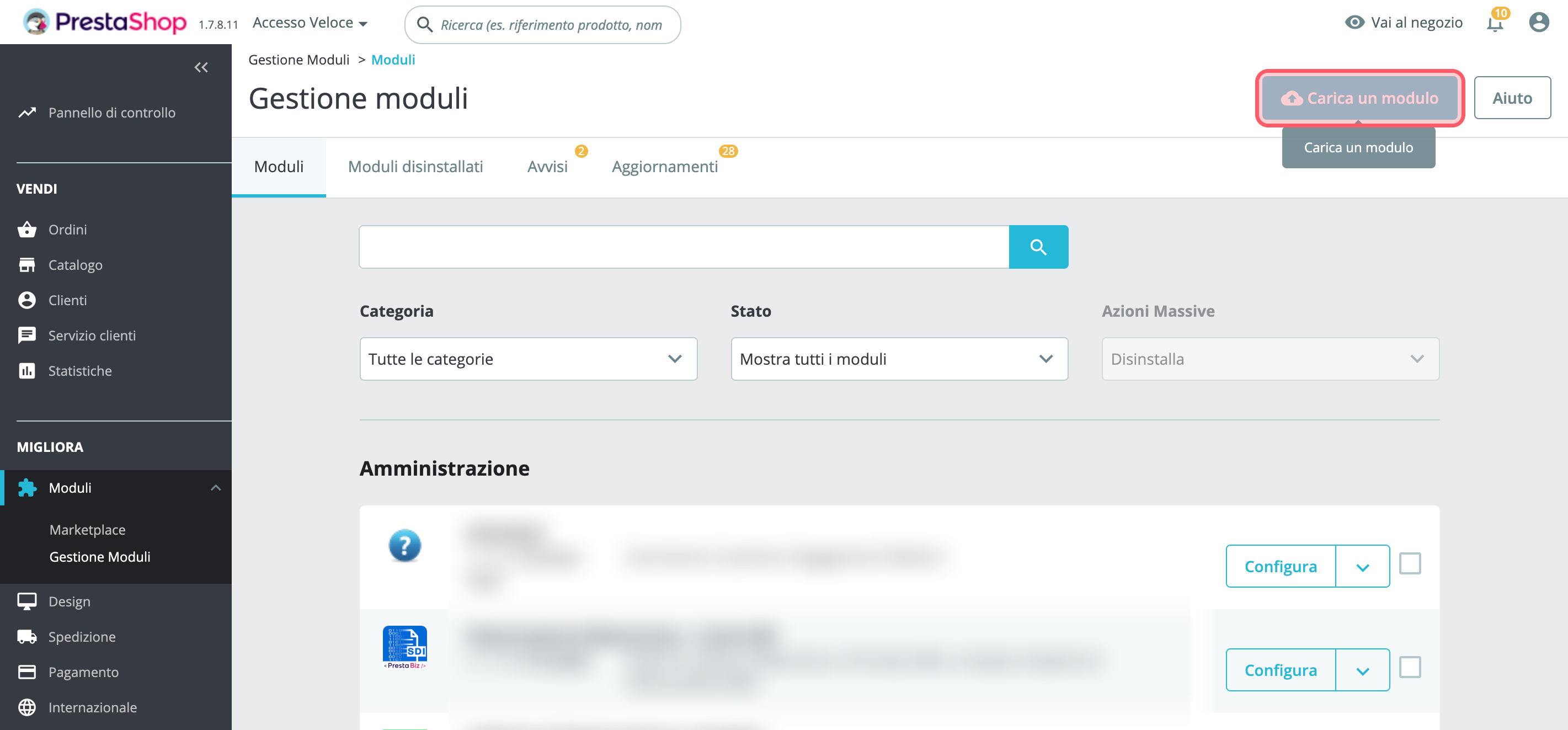Sube un módulo y selecciona el archivo zip