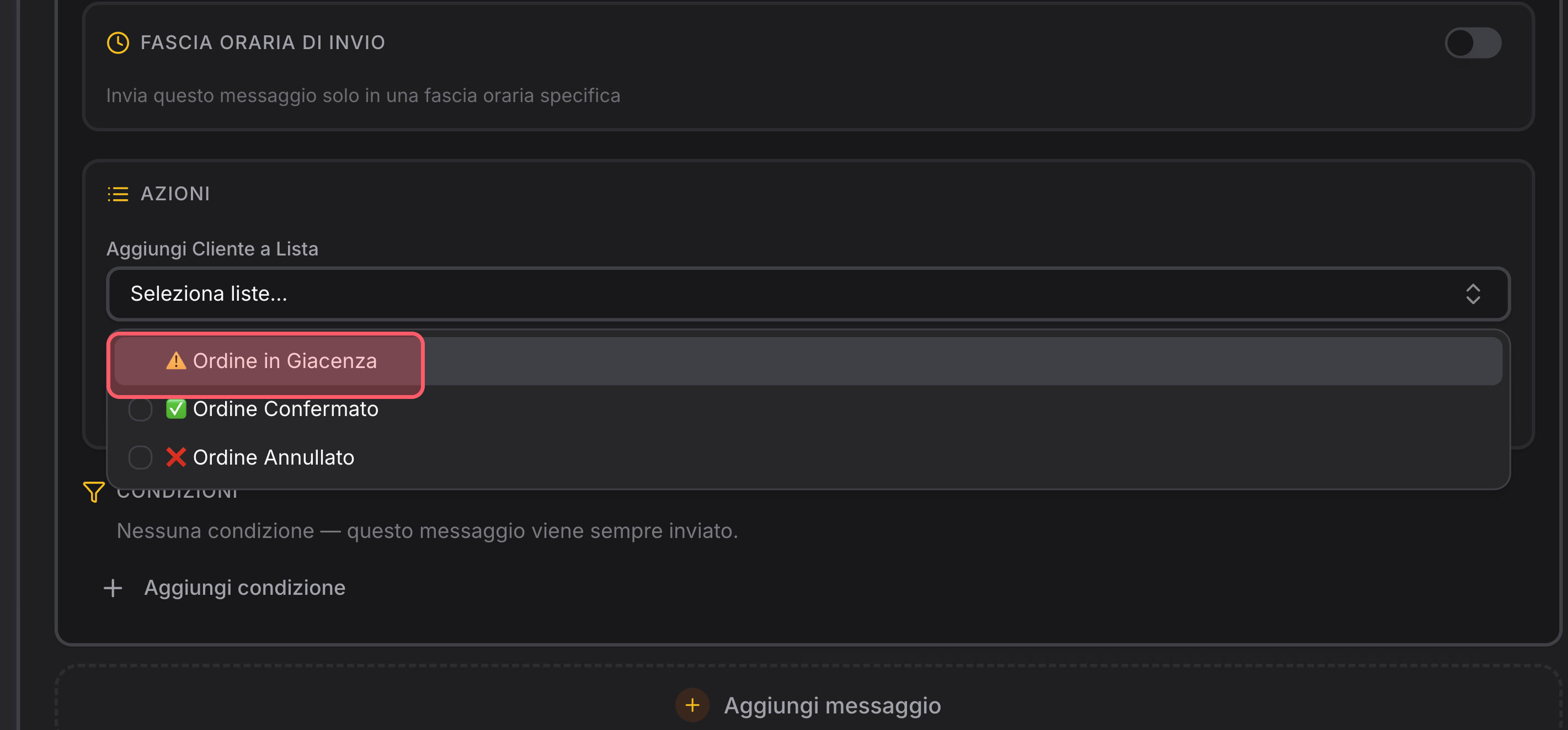 Elige la lista y define la acción