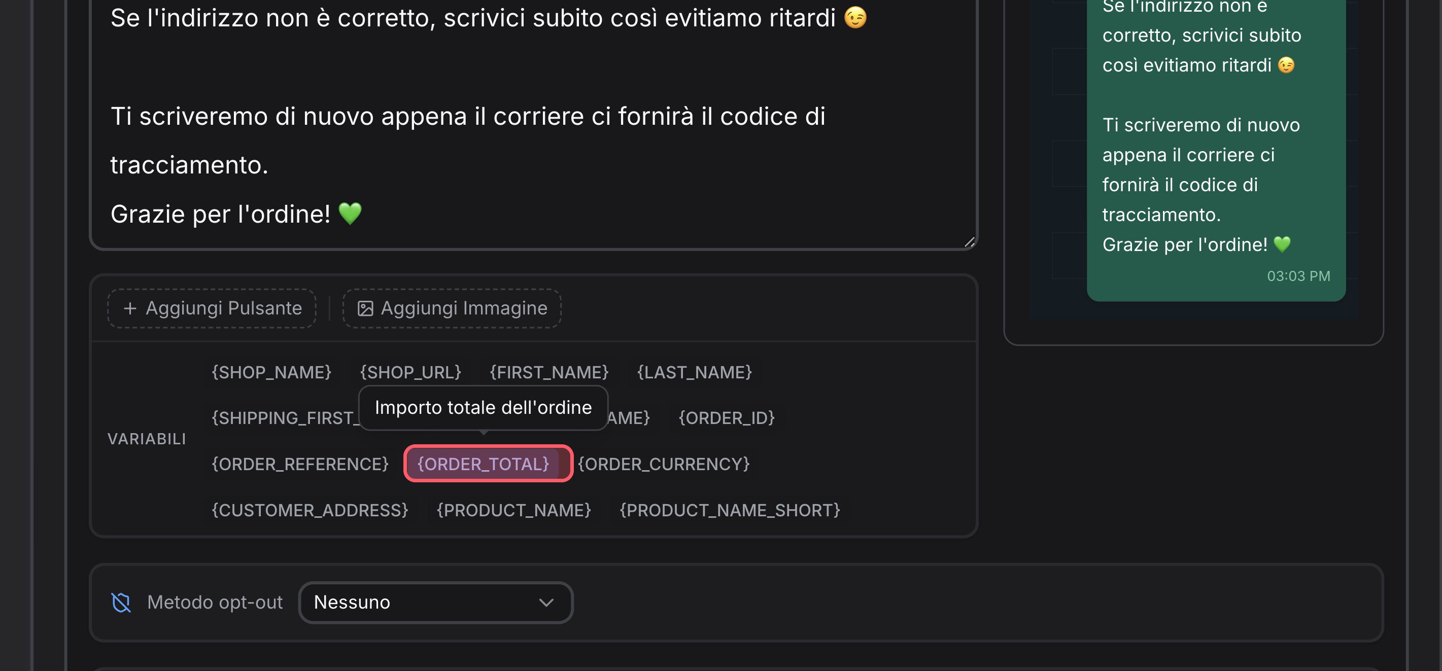 Variables para importes y detalles del pedido