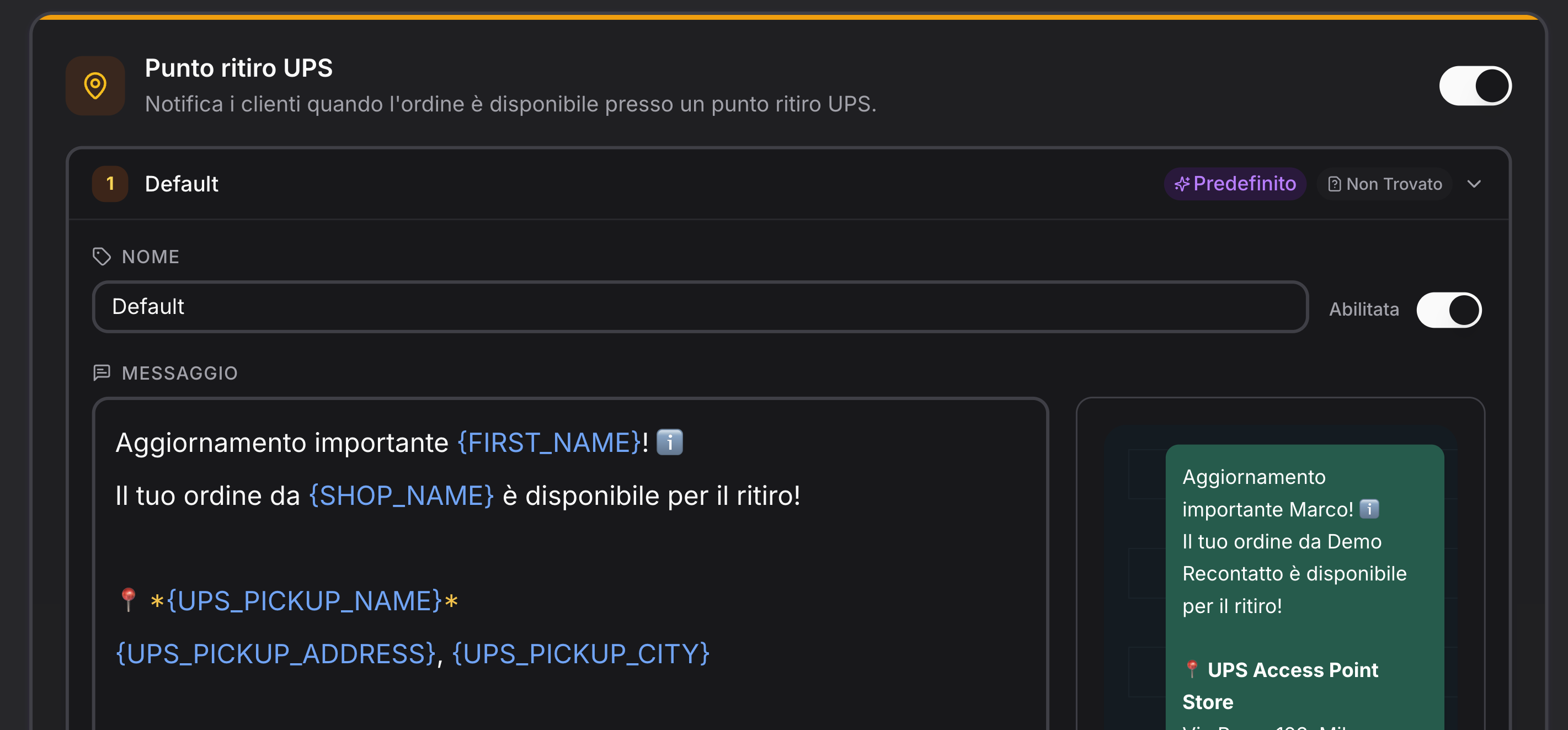 Mensaje automático y seguimiento de UPS