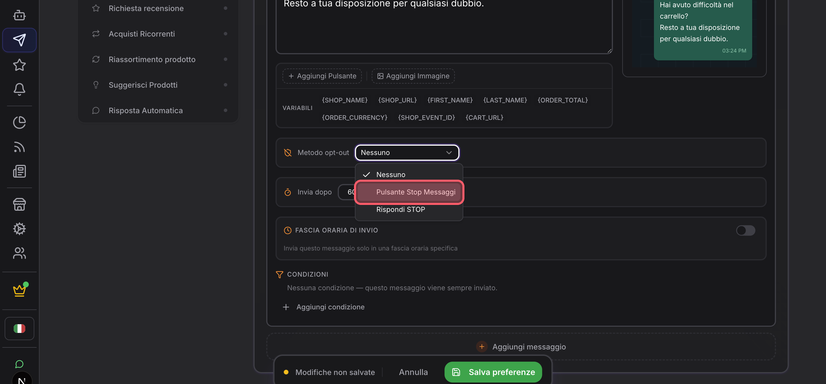 Botón o método de baja (opt-out)